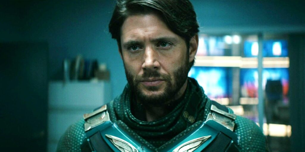 Soldier Boy looking sternly at Homelander in The Boys