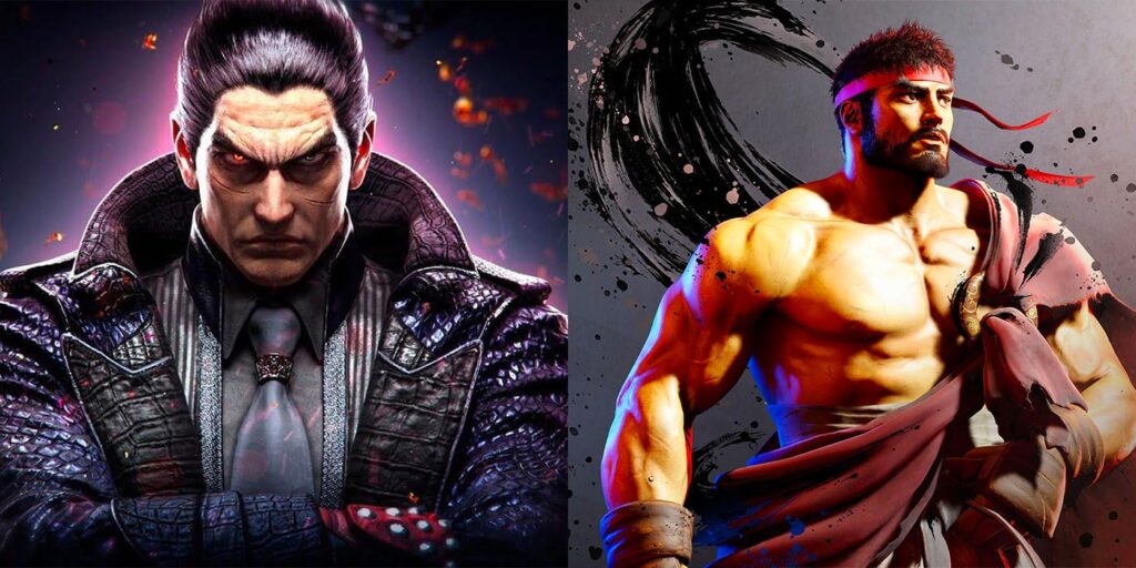 Image of Kazuya Mishima and Ryu in Tekken 8 and Street Fighter 6.