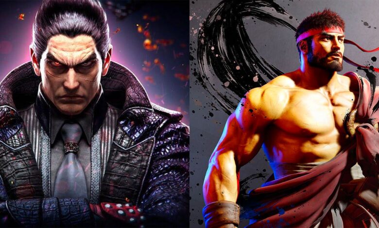 Image of Kazuya Mishima and Ryu in Tekken 8 and Street Fighter 6.