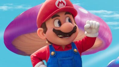 Mario from The Super Mario Bros Movie Fist Pumping in Front of a Mushroom Edited