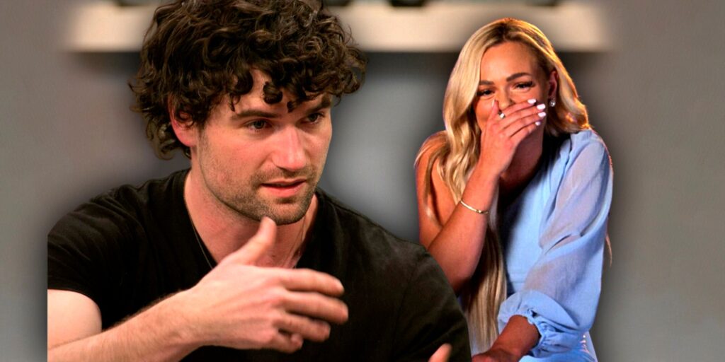 Love Is Blind's Paul Peden and Micah Lussier with her hand over her mouth