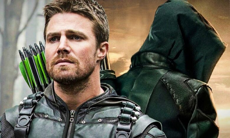 Two pictures of Oliver Queen from Arrow