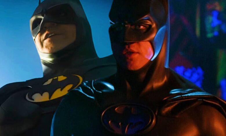Michael Keaton as Batman in The Flash; Val Kilmer as Batman in Batman Forever