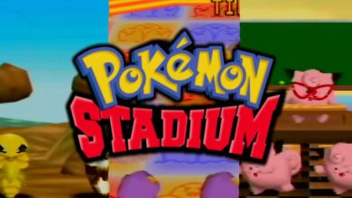 The Pokémon Stadium logo over a collage of minigames
