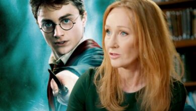 Custom image of Daniel Radcliffe as Harry Potter and JK Rowling.