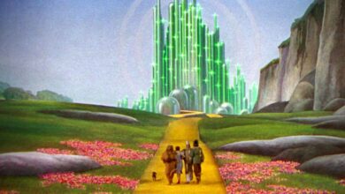 Dorothy and her friends head up the Yellow Brick Road in The Wizard of Oz