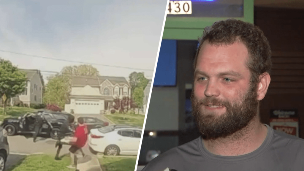 repartidor de pizza le pone el pie a sospechoso que huía