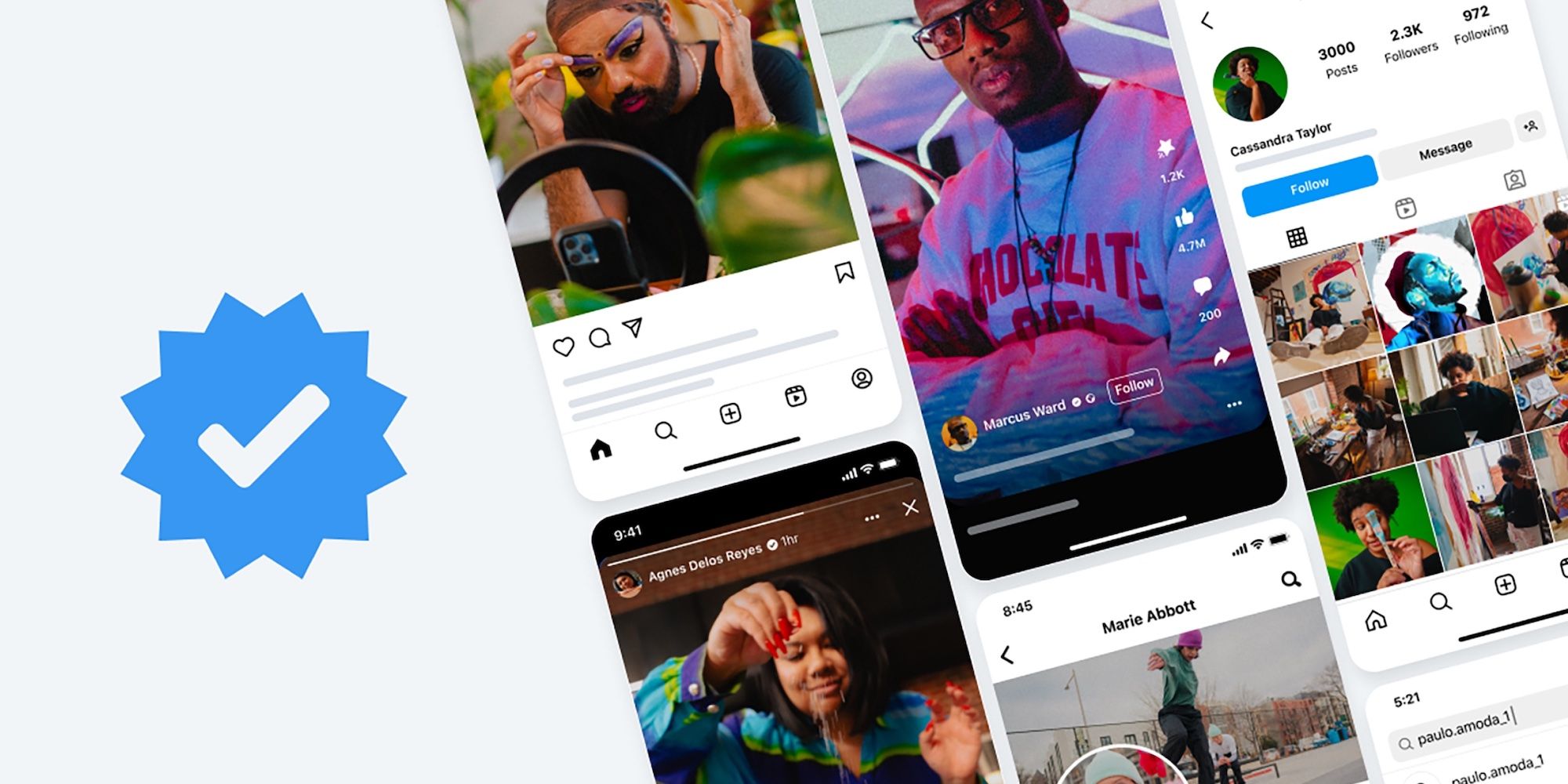 Meta Verified subscription icon next to Instagram and Facebook screenshots