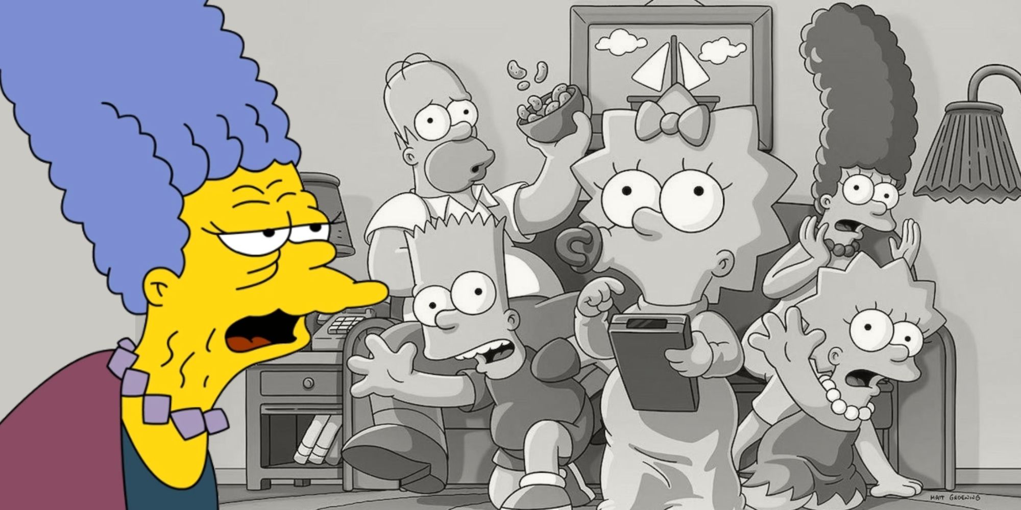 Composite image of Jacqueline Bouvier and The Simpson family