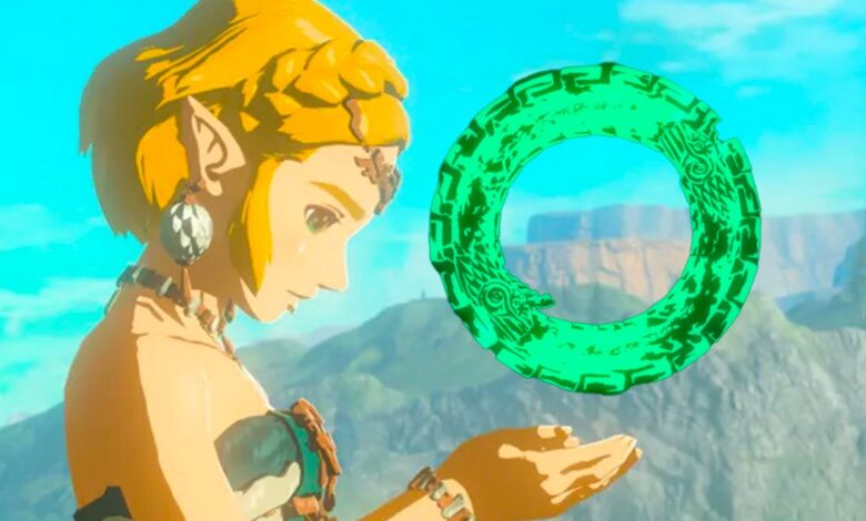 Image of Zelda with the Ouroboros logo in Tears of the Kingdom.