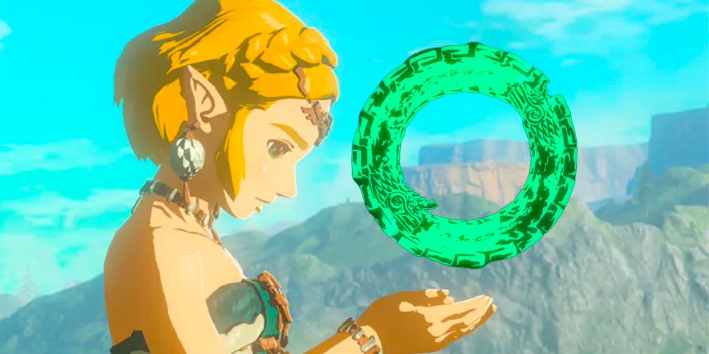 Image of Zelda with the Ouroboros logo in Tears of the Kingdom.