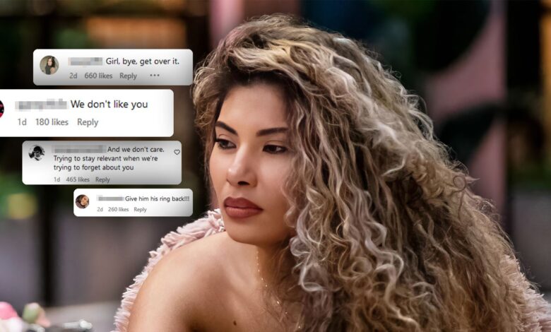 Jackie Bonds from Love is Blind season 4 looking pensive with comments beside her