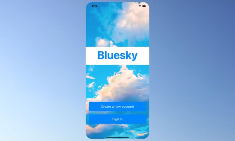 An iPhone screenshot showing the landing page for Bluesky