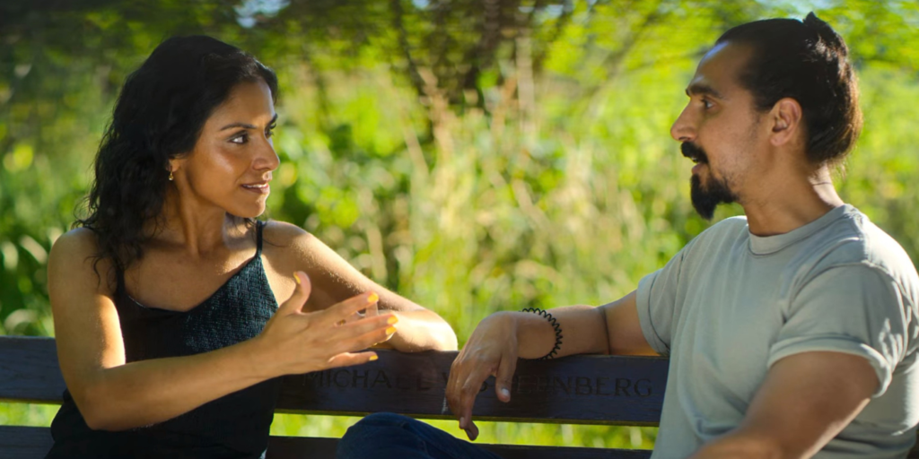 Priya Vim Still Together Indian Matchmaking talking on a park bench