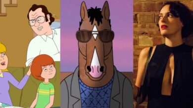 A split screen of F is for Family, BoJack Horseman, and Fleabag.