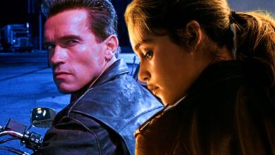 Arnold Schwarzenegger in Terminator 2 and Emilia Clarke in Terminator Genisys
