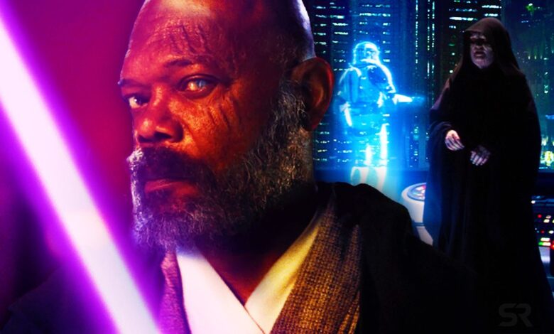 Mace Windu and Palpatine executing Order 66.