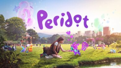 Peridot Key Art showing the title and a woman in a part petting her Peridot with others in the surrounding area.