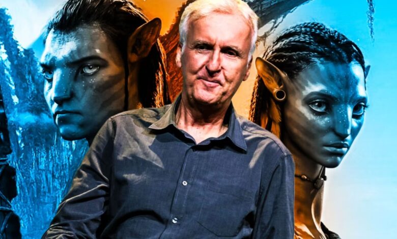 Composite image of two characters from Avatar and James Cameron