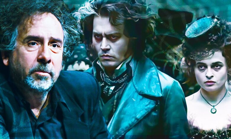 Tim Burton and Johnny Depp and Helena Bonham Carter in Sweeney Todd