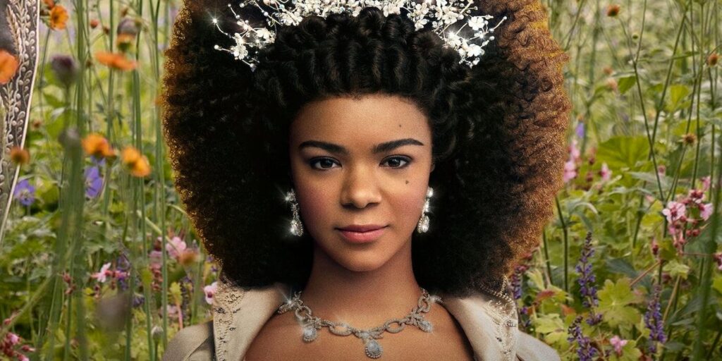 Queen Charlotte in Front of a Flower Field Background