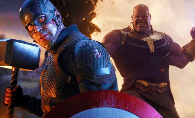 Captain America wielding Mjolnir in Endgame and Thanos pulling the Moon of Titan in Infinity War