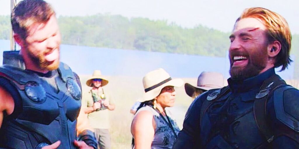 Chris Hemsworth and Chris Evans In The Infinity War Set