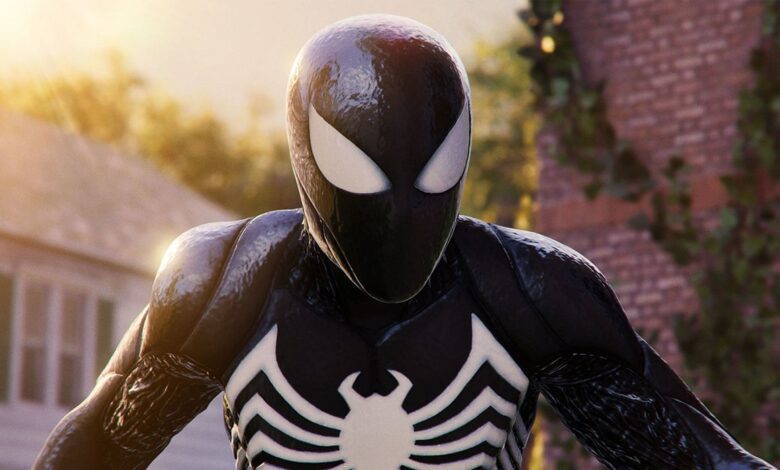Peter Parker wears the Venom suit in Marvel's Spider-Man 2