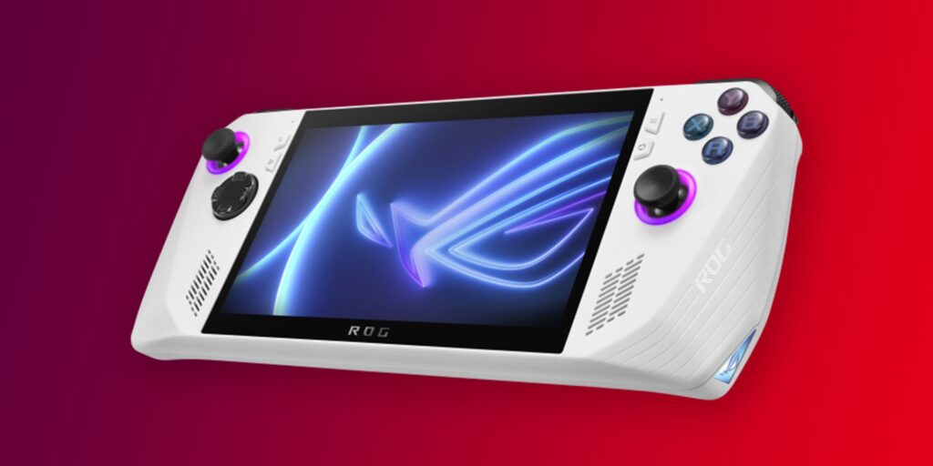 An image of the ASUS ROG Ally handheld Windows gaming device at an angle.
