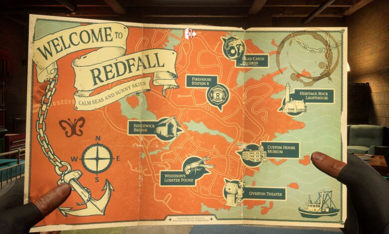 Redfall Player Holding Redfall Town Map To Fast Travel To Supper Club
