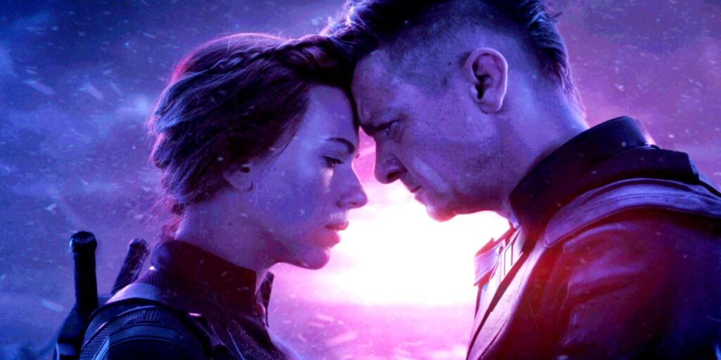 Black Widow embrace Hawkeye in Avengers Endgame