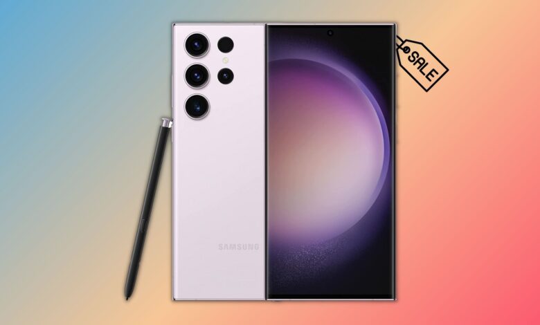 Image of the Galaxy S23 Ultra over a gradient background