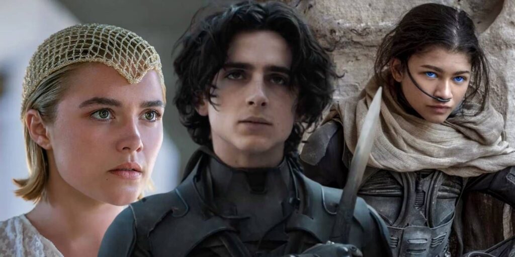 Florence Pugh, Timothee Chalamet and Zendaya in Dune