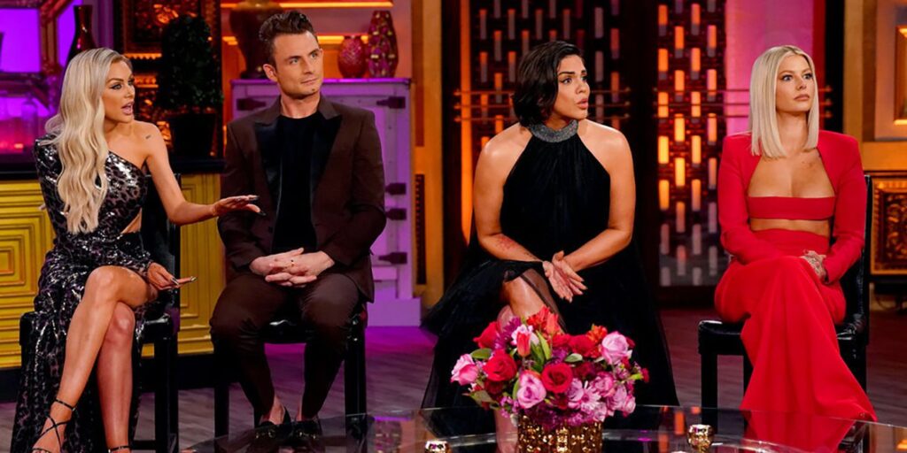 vanderpump rules cast lala kent tom schwartz katie maloney ariana madix sitting down at reunion