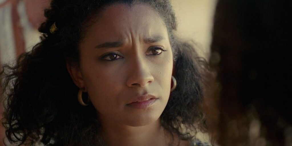 Adele James as Cleopatra looking worried in Queen Cleopatra