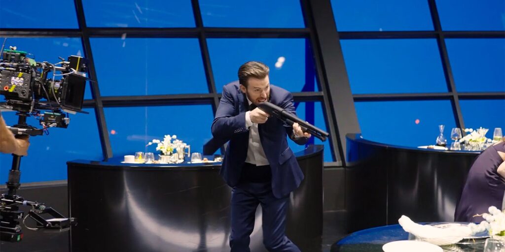 chris evans on set in ghosted