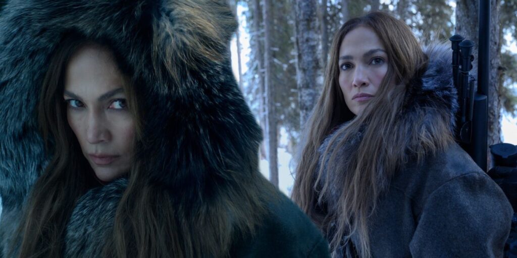 A composite image of Jennifer Lopez in Netflix's The Mother