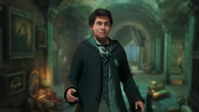Sebastian Sallow in front of the Slytherin common room in Hogwarts Legacy