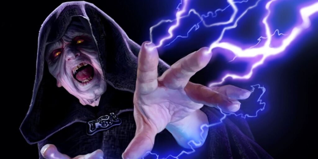 Emperor Palpatine shooting Force Lightning.