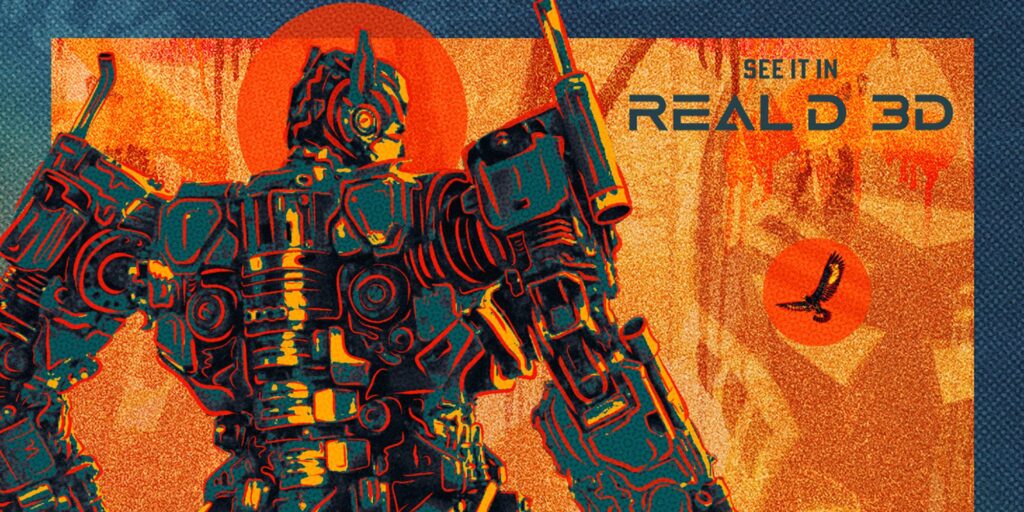 Stylized Optimus Prime and Airazor on Transformers Rise of the Beasts Poster
