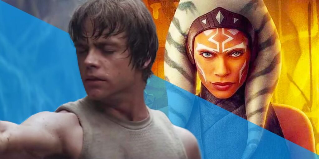 Luke Skywalker using the Force and Ahsoka Tano.