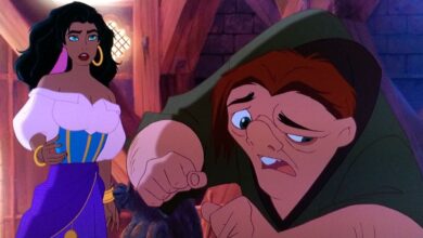 Quasimodo and Esmeralda talking in Disney's The Hunchback of Notre Dame