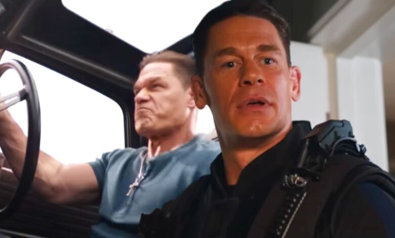 Custom image of John Cena driving and John Cena wearing tactical gear in Fast X.