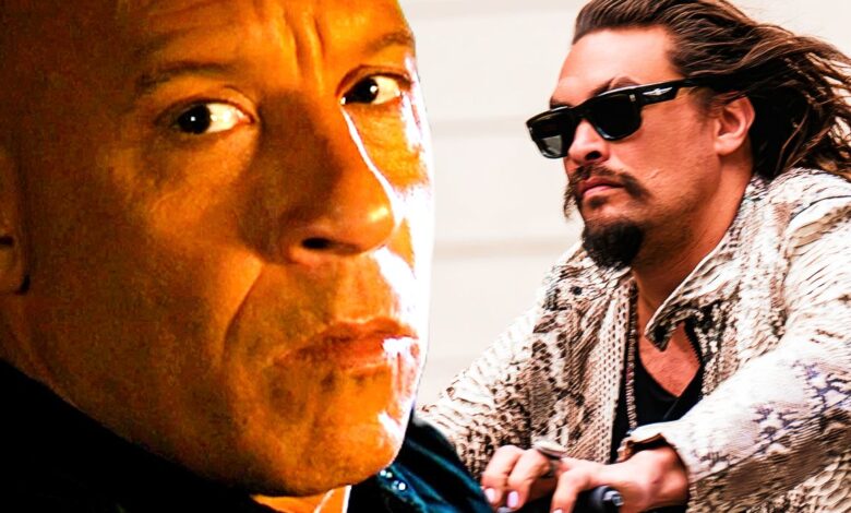 Vin Diesel as Dominic Toretto and Jason Momoa as Dante Reyes in Fast X