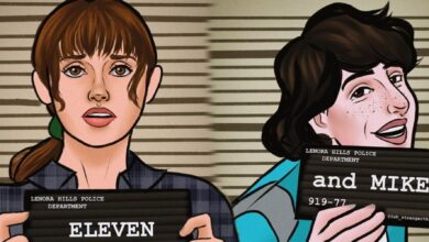 Stranger Things Eleven and Mike Wheeler Barbie-inspired Mug Shot Fanart by luh_strangerthings