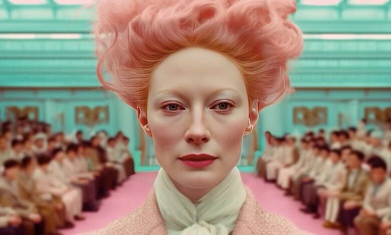 Tilda Swinton as Effie Trinkett in an AI Generated Imagining of The Hunger Games Directed by Wes Anderson