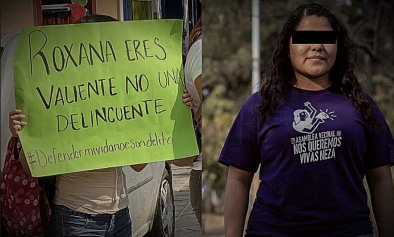 Feministas de Oaxaca protestan para exigir la libertad de Roxana