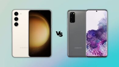 Galaxy S23 and Galaxy S20 with a versus symbol