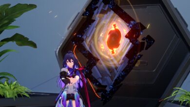 Honkai Star Rail's Seele stretching in front of a Cavern of Corrosion inside Herta Space Station.