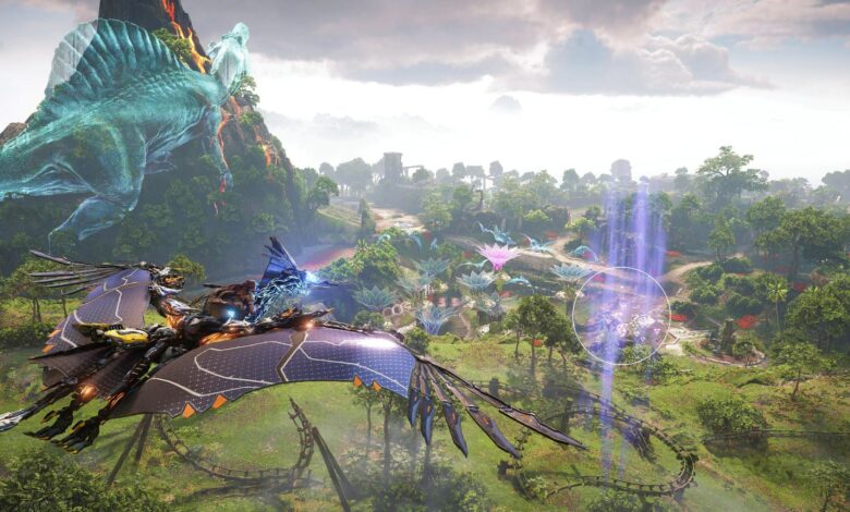 Horizon Forbidden West Burning Shores Aloy Flying Sunwing Towards Aerial Capture Start Point In Pangea Park